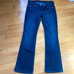 7 for all mankind, low rise bootcut jeans, size 25, dark denim, flared
